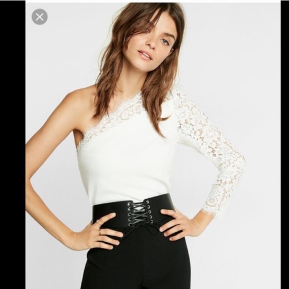 Express one shouldered lace crop top white Size XSmall NWT